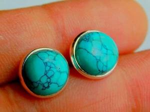 Pendientes Omega de plata genuina turquesa china 925 - Imagen 1 de 6