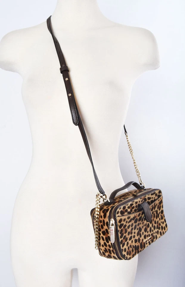 KATE SPADE Leopard Print Pony Fur Box Bag Purse Brown Leather Vintage Crossbody - Image 1 of 4