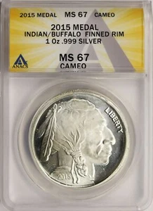 Medal Indian/Buffalo 2015 1 oz borde con aletas de plata fina .999 camafeo ANACS MS67 - Imagen 1 de 4