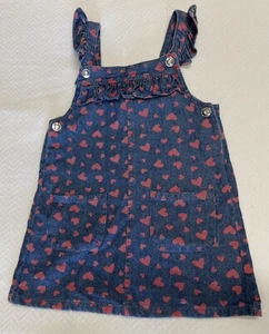 Little Lass Girl's Size 5 Denim Jumper Dress Blue With Red Hearts New - Picture 1 of 8