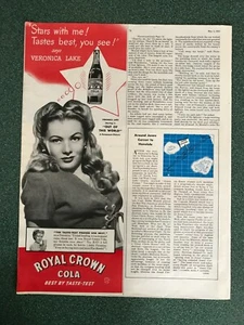 Veronica Lake 1945 Royal Crown Cola Ad, 5 Cents a Bottle - Picture 1 of 1