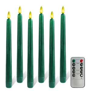 11" Green Fameless Candles Indoor/Outdoor Decor Set of 6 LED Candle - Picture 1 of 4