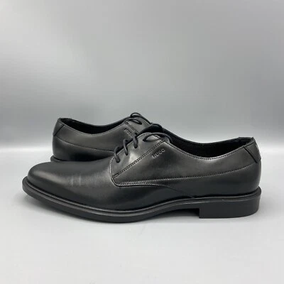 Hugo Black Nappa Leather Embossed Logo Lace Up Derby Shoes UK 8 EU 42 US 9 New - Image 1 of 4