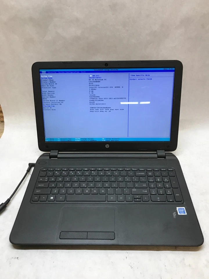 HP 15-f233wm 15" Laptop Intel Celeron N3060 1.6 GHz 4GB RAM NO HDD NO OS - -  DW - Image 1 of 4