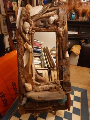 OOAK Driftwood & Shell Wall Mirror With Shelf & Coat Hooks 61cm X 30cm * - Image 1 of 4