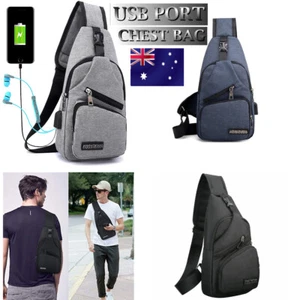Man Shoulder Backpack Chest Bag Sling Cross Body Satchel Outdoor Charging Port - Picture 1 of 15