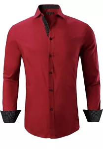 Mens Dress Shirts Regular Fit Long Sleeve Stretch Business Dress Shirt Size M - Picture 1 of 4