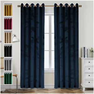 Luxury Blackout Curtains Crushed Velvet Eyelet Curtain Pair Ring Top Ready Made