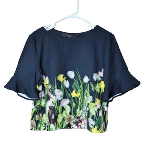 VICTORIA BECKHAM TARGET TOP CORTO MANGA CAMPANA FLORAL NEGRO MUJER TALLA M - Imagen 1 de 8
