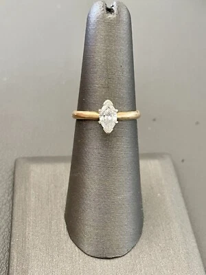 14kt Yellow Gold 0.46CT Marquee Diamond Solitaire Engagement Ring. Size 6 (B2) - Image 1 of 4