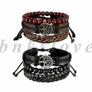 6pcs Wrap Leather Bracelets Women Men Tree of life Hemp Ethnic Tribal Wristband - Picture 1 of 7