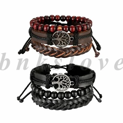 Pulsera tribal étnica de cáñamo árbol de la vida 6 pulseras envolventes de cuero para mujeres hombres Foto 1 de 4