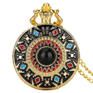 Relief Kunst Design Taschenuhr HALSKETTE Farbe Gold - Bild 1 von 3