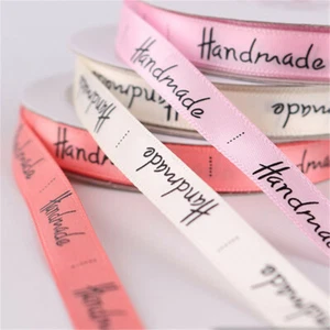 25 yds grosgrain ribbon roll "hanmade" printed trims craft supplies width 1.0cm - Picture 1 of 8
