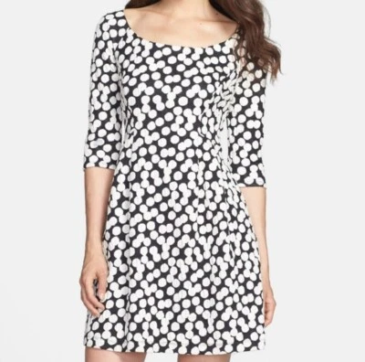 Vestido Betsy Johnson Negro Blanco Lunares Manga 3/4 Sobre la Rodilla Bolsillos Talla 8 Foto 1 de 4