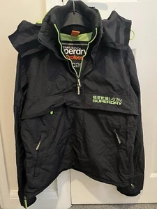 Superdry Professional The Wind Cagoule Black Green Trim Hooded Pullover Size S - Picture 1 of 9