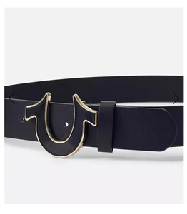 Cintura uomo True Religion taglia 42 Sage II smalto ferro di cavallo fibbia nero/oro - Foto 1 di 4