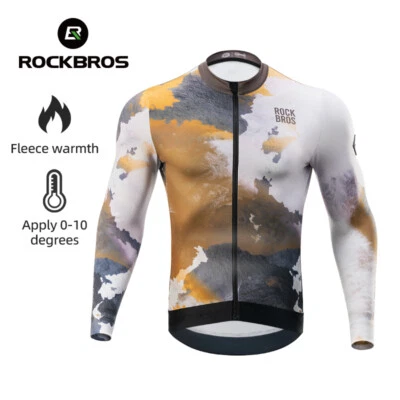 ROCKBROS Men Cycling Jacket Thermal Windproof Long Sleeves Jersey Winter Autumn - Image 1 of 4