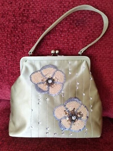 Laura Ashley Pure Silk Sage Green Embroidered Handbag/ Clutch Bag - Picture 1 of 15