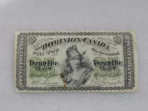1870 Dominion of Canada 25 cents shinplaster banknote 1/4 dollar PLAIN VF - Picture 1 of 8