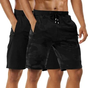 Men's 2 Pack Athletic Shorts Casual Cotton Shorts Workout Running Shorts Quic... - Picture 1 of 12
