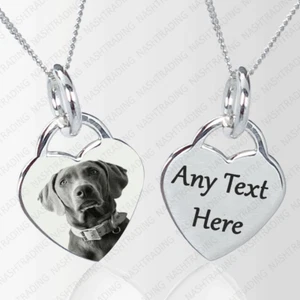 Birthstone Pet Photo Heart Necklace with Personalised Image & Text Pendant Gift - Picture 1 of 18