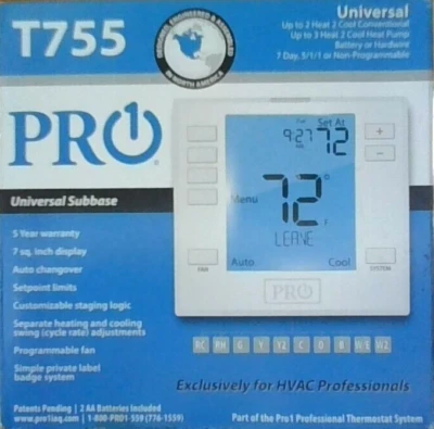 PRO 1  UNIVERSAL  T705 SUBBASE 7 DAY 5/1/1 THERMOSTAT 2 HEAT 2 COOL & HEAT PUMP - Image 1 of 4