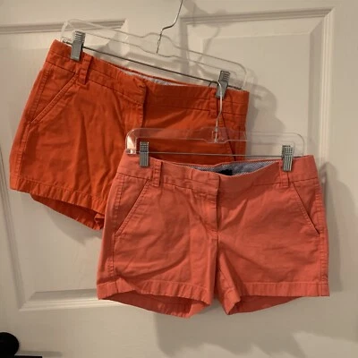 J Crew Rosa Naranja Chino Frente Plano Pantalones Cortos Algodón Informales Mujeres Talla 2 Lote de 2 Foto 1 de 4