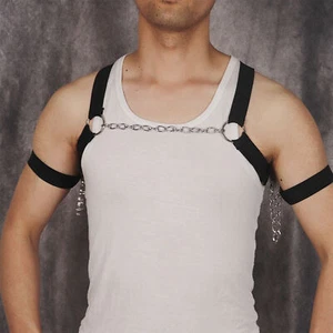 Men's Suspenders Belts Leather Harness Shoulder Bondage Elastic Band Top Strap - Picture 1 of 4
