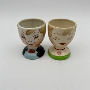 Vintage Anthropomorphic Kitsch Egg Cups Couple Man Woman Made in Japan - Picture 1 of 11