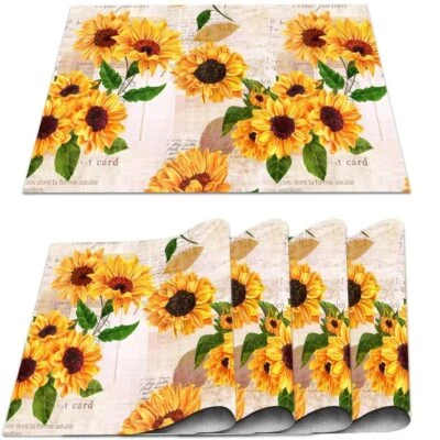 Juego de 4 manteles florales vintage grunge amarillo girasol PVC amarillo girasol... Foto 1 de 4