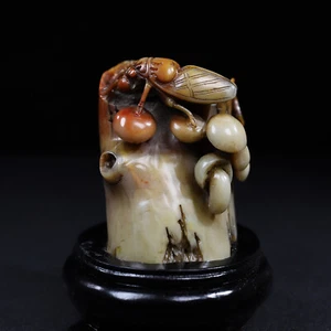 Exquisite Collection Shoushan Stone Carving, Amazing Cicada Seal Ornament - Picture 1 of 10