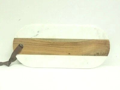 Tabla de servir Art Deco larga ovalada de madera de mármol blanca 18" X 8" piedra sed Foto 1 de 4