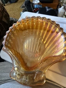 4 Vintage Marigold Carnival Glass Clam Shell Seashell Shaped Dishes - Picture 1 of 24