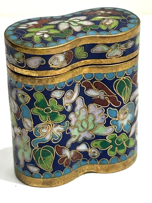 Caja de té de opio Cloisonne china vintage doble cilindro azul y verde Foto 1 de 4