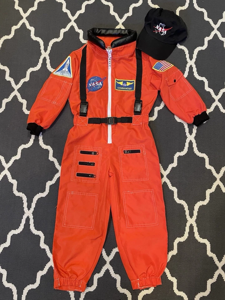 Traje de vuelo completo juvenil de astronauta de la NASA y disfraz de comandante sombrero, talla 4-6 Foto 1 de 1