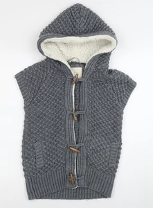 Zara Women's Grey Hooded Chunky-Knit Vest M - Picture 1 of 12