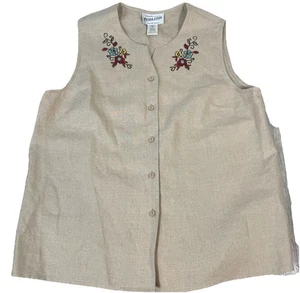 Pendleton Vest 12 Spice Island Sleeveless Embroidered Flowers Linen - Picture 1 of 8