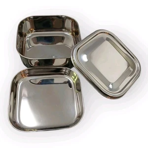 CAL TIFFIN, Stainless Steel Square Bento Lunchbox 25 oz, 2-compartment No Dents! - Picture 1 of 4