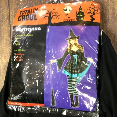 Totally Ghoul WITCH Halloween Costume Adult sz M Bewitching Polka Dot Teal - Image 1 of 4