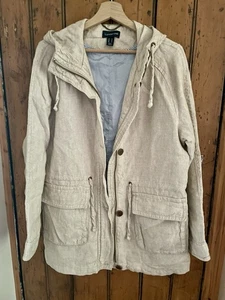 Lands' End Beige Linen Hooded Jacket Women Size M/12 New Without Tags! - Picture 1 of 10