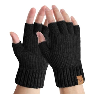 Fingerless Gloves Thermal Winter Gloves Warm Knitted Half Finger Gloves Mitte... - Picture 1 of 6