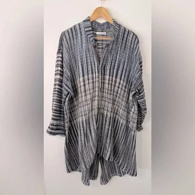 Yasuko Kurisaka Hand Woven Button Front HiLow Jacket Striped Multi LagenLook EUC - Image 1 of 4