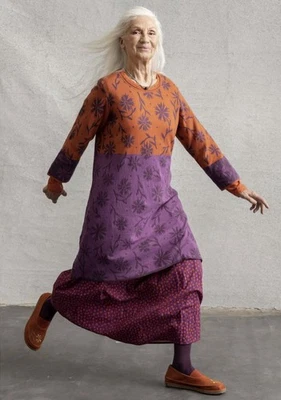 Gudrun Sjoden Purple Orange Floral Long Sleeve Organic Cotton Dress Size XL - Image 1 of 4