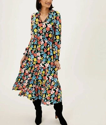 M&S  Floral Ditsy Tiered  Midaxi Floral  Dress UK 12 - Image 1 of 4