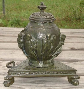 Encrier Néoclassique Bronze à l'Antique Jeux Olympiques Mythologie - Picture 1 of 5