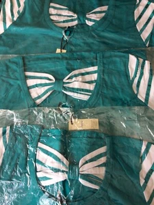 BNWT Lovely Turquoise White Stripe Sequin Sleeve Cotton T-shirt Bow Back 16/18 - Picture 1 of 11