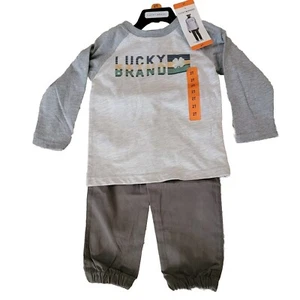 NWT Lucky Brand Boy's 2 Piece Set Size 2T Long Sleeve Gray/Olive - Picture 1 of 4