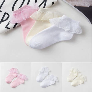 Baby Girls Cotton Lace Ruffles Socks Frilly Ankle Fancy Fairy Retro Short Socks - Picture 1 of 10