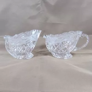Gorham Holiday Traditions Crystal Sleigh Sugar Creamer Set Frosted Holly Band - Picture 1 of 12